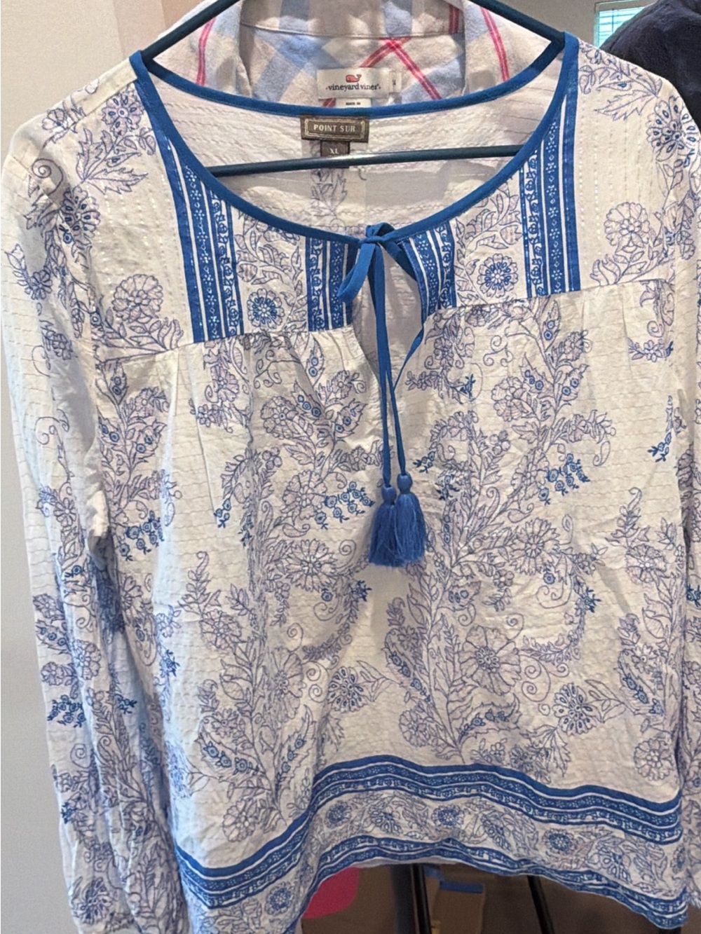 Point Sur White & Blue Floral Tie-Neck Tunic